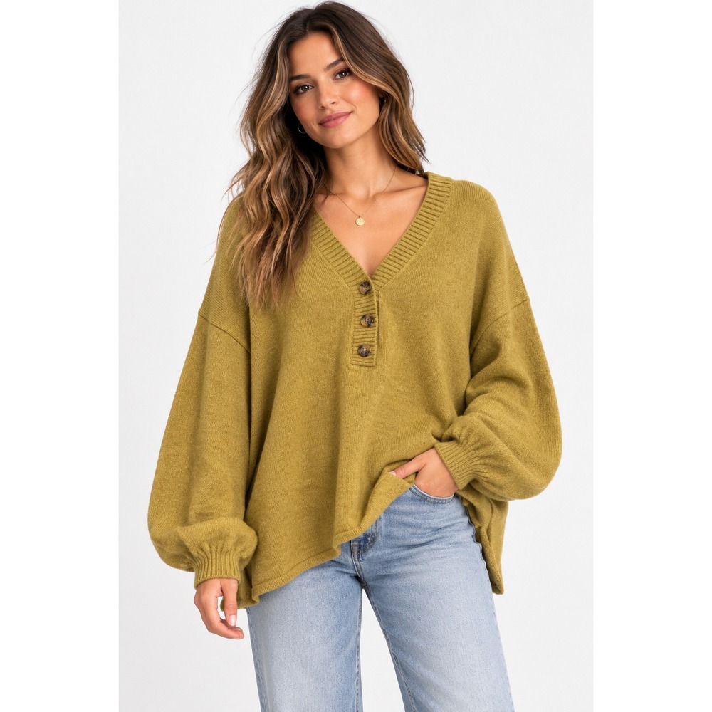 Billabong Sol Chasing Sweater Women S Mustard Balloon Sleeve Oversized Tunic NWT